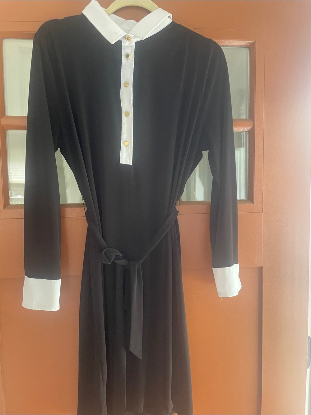 Ivanka Trump Black Midi Shirt Dress with White Trim